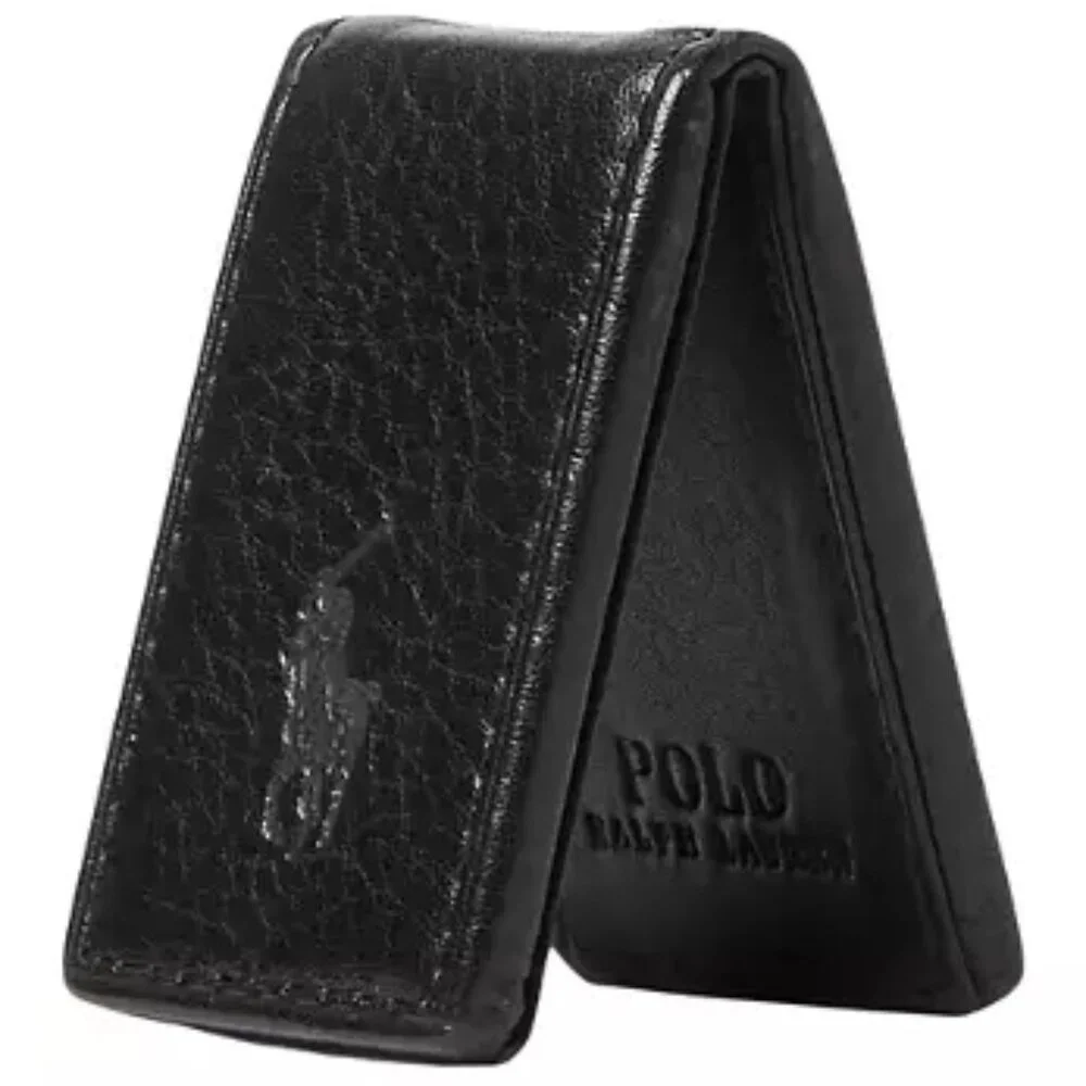 Polo Ralph Lauren Black Pebbled Leather Money Clip Great gift for Christmas!